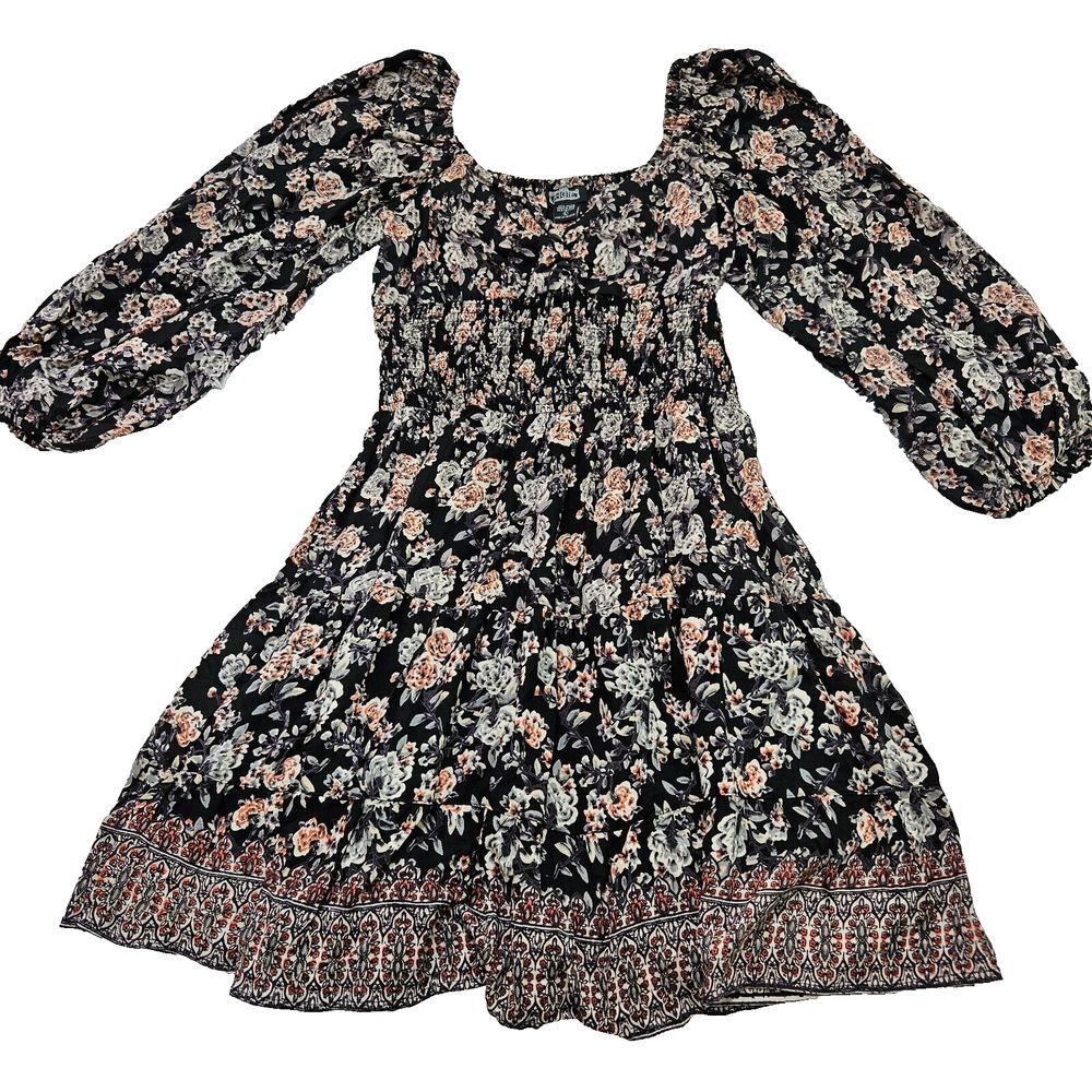 NWT Angie Floral V-neck Cottagecore Balloon Sleeve‎ Smocked Mini Dress Sz L